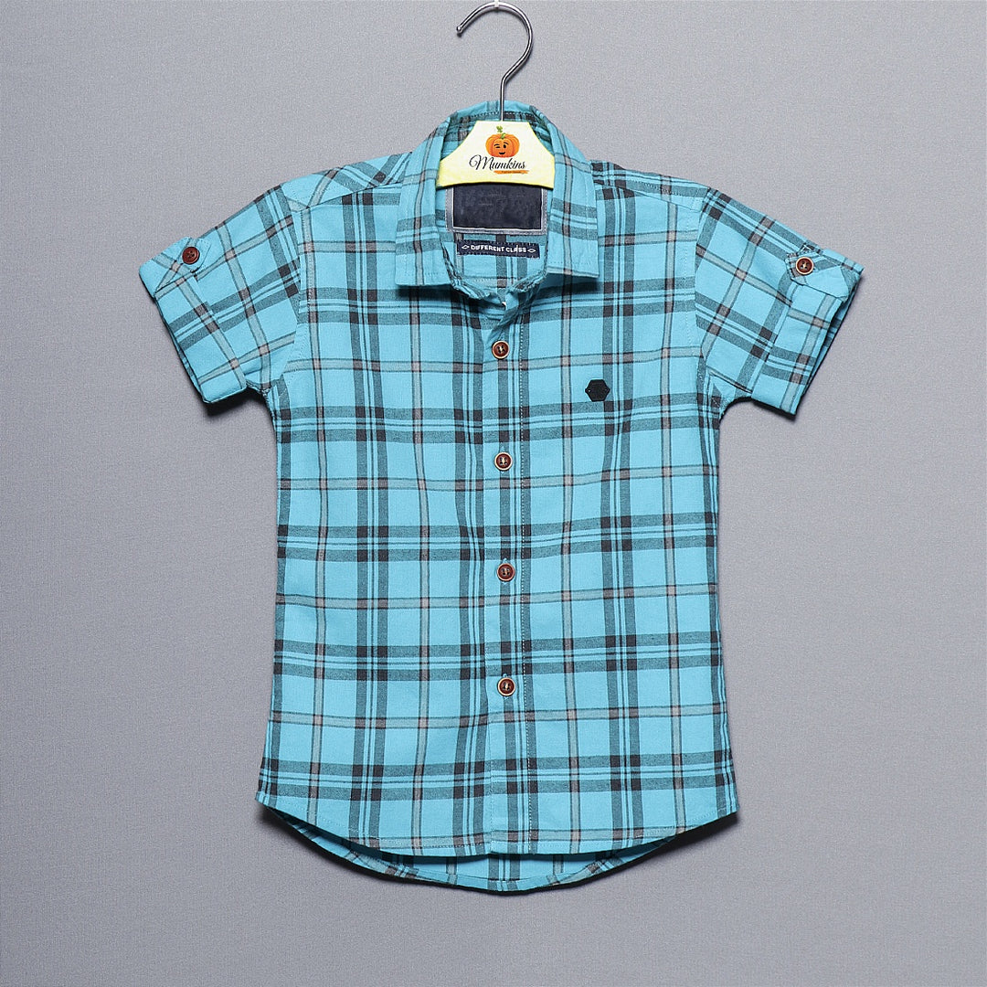 Blue Check Shirt for Boy Front View
