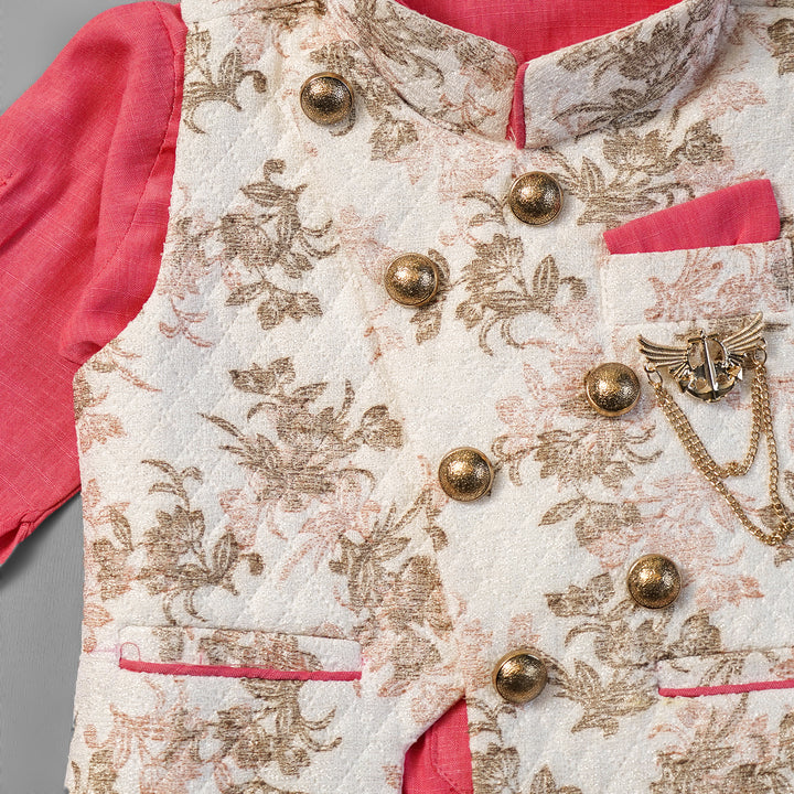 Kids Kurta Pajama in Dhoti Style with Jacket Close Up View