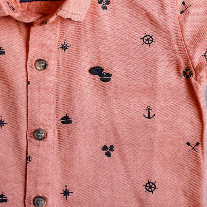 Peach Solid Print Shirt for Boys Close Up View