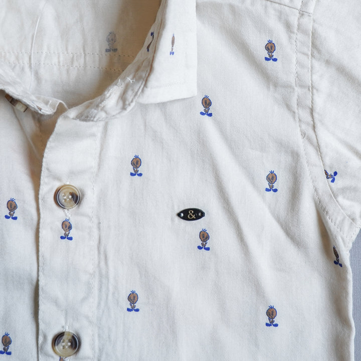 White Printed Casual Wear Shirts for Boys Close Up View