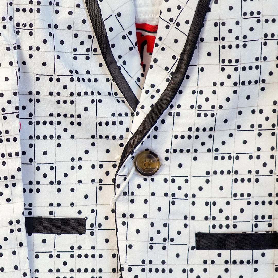 White dotted Blazer For Boys and Kids Close Up View
