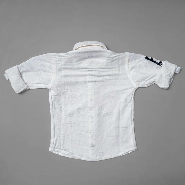 White Calligraphic Print Shirt for Boys Back View