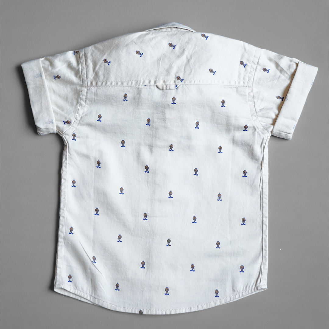 White Printed Casual Wear Shirts for Boys Back View