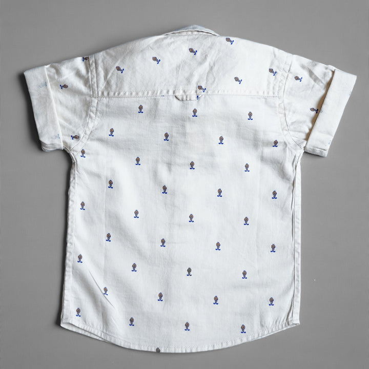 White Printed Casual Wear Shirts for Boys Back View