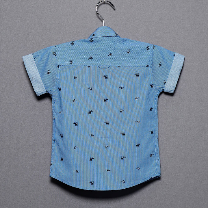 Blue Printed Half Sleeves Shirt for Boys Back View