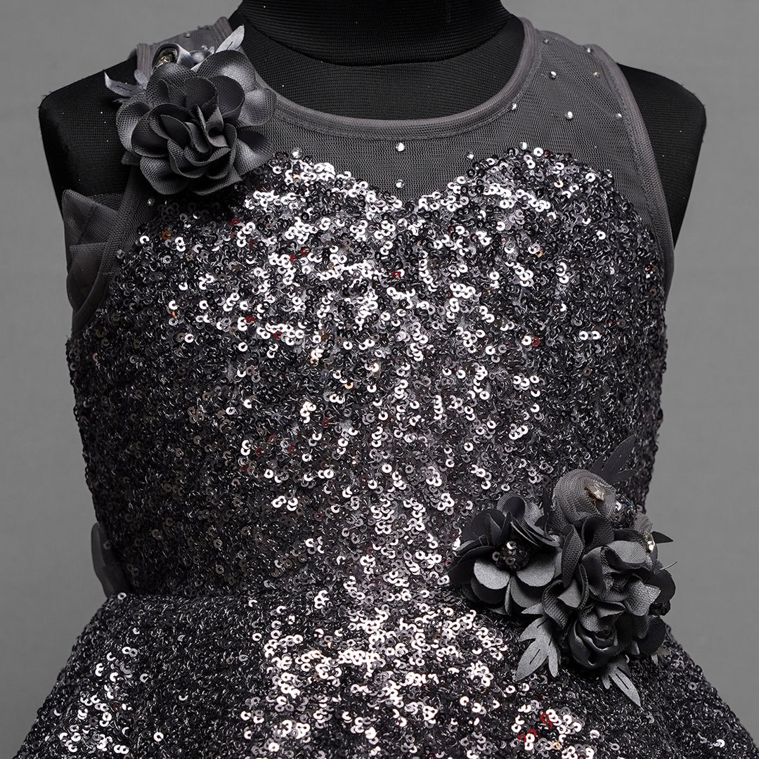 Grey Sequin Gown for Girls Close Up View