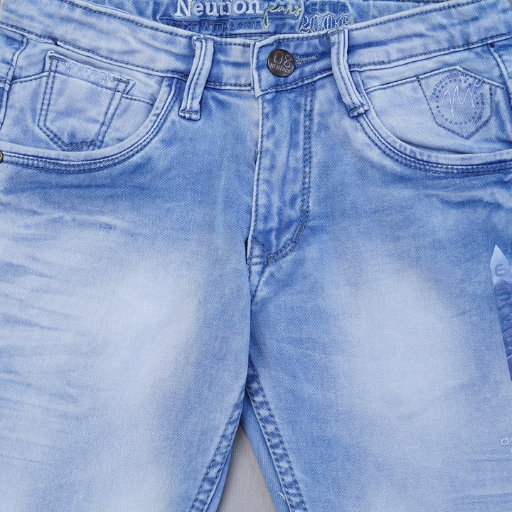 Sky Blue Straight Fit Jeans for Boys Close Up 