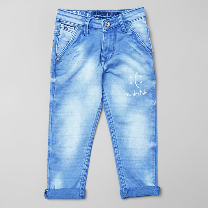 Blue Sheded Jeans for Boys Front 