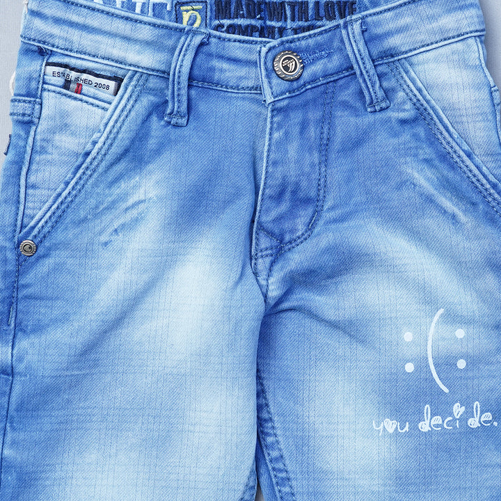 Blue Sheded Jeans for Boys Close Up