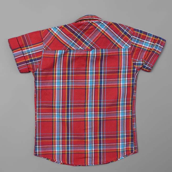 Red Blue Checked Half Sleeve Shirt for Boys Back View