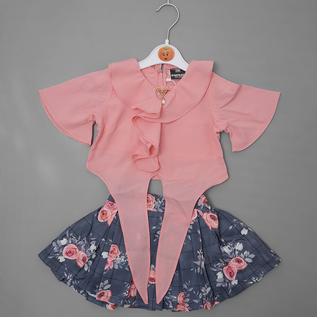 FESTIVE FLORA PRINT & FRILL SKIRT TOP WESTERN SET GS208744Pink