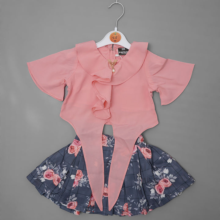 FESTIVE FLORA PRINT & FRILL SKIRT TOP WESTERN SET GS208744Pink