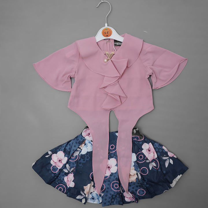 FESTIVE FLORA PRINT & FRILL SKIRT TOP WESTERN SET GS208744Peach