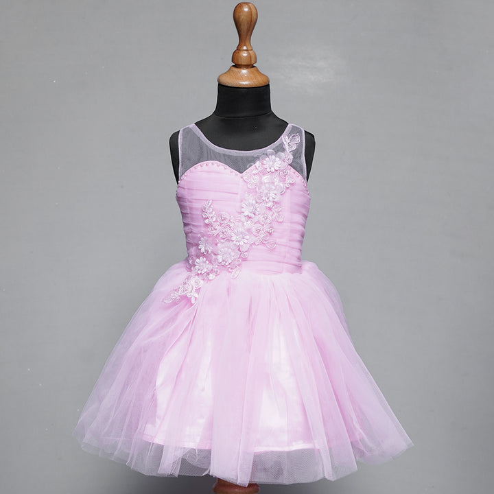Baby Pink Girls Frock with Flower Design Front View