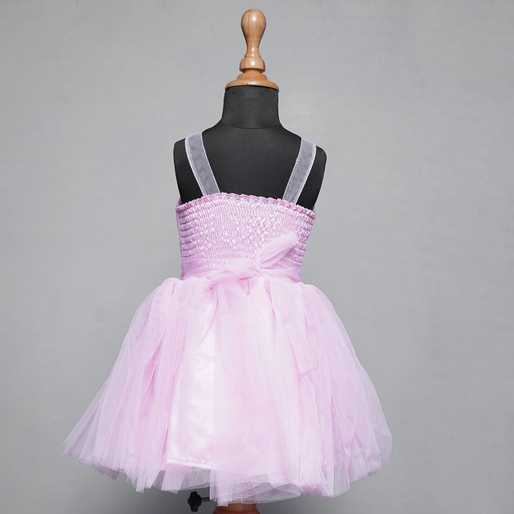 Baby Pink Girls Frock with Flower Design Back View