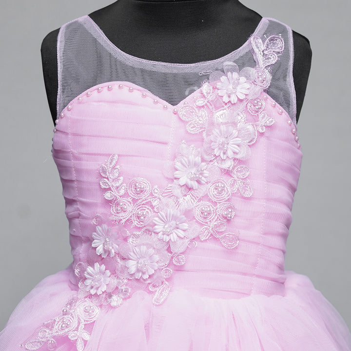 Baby Pink Girls Frock with Flower Design Close Up View