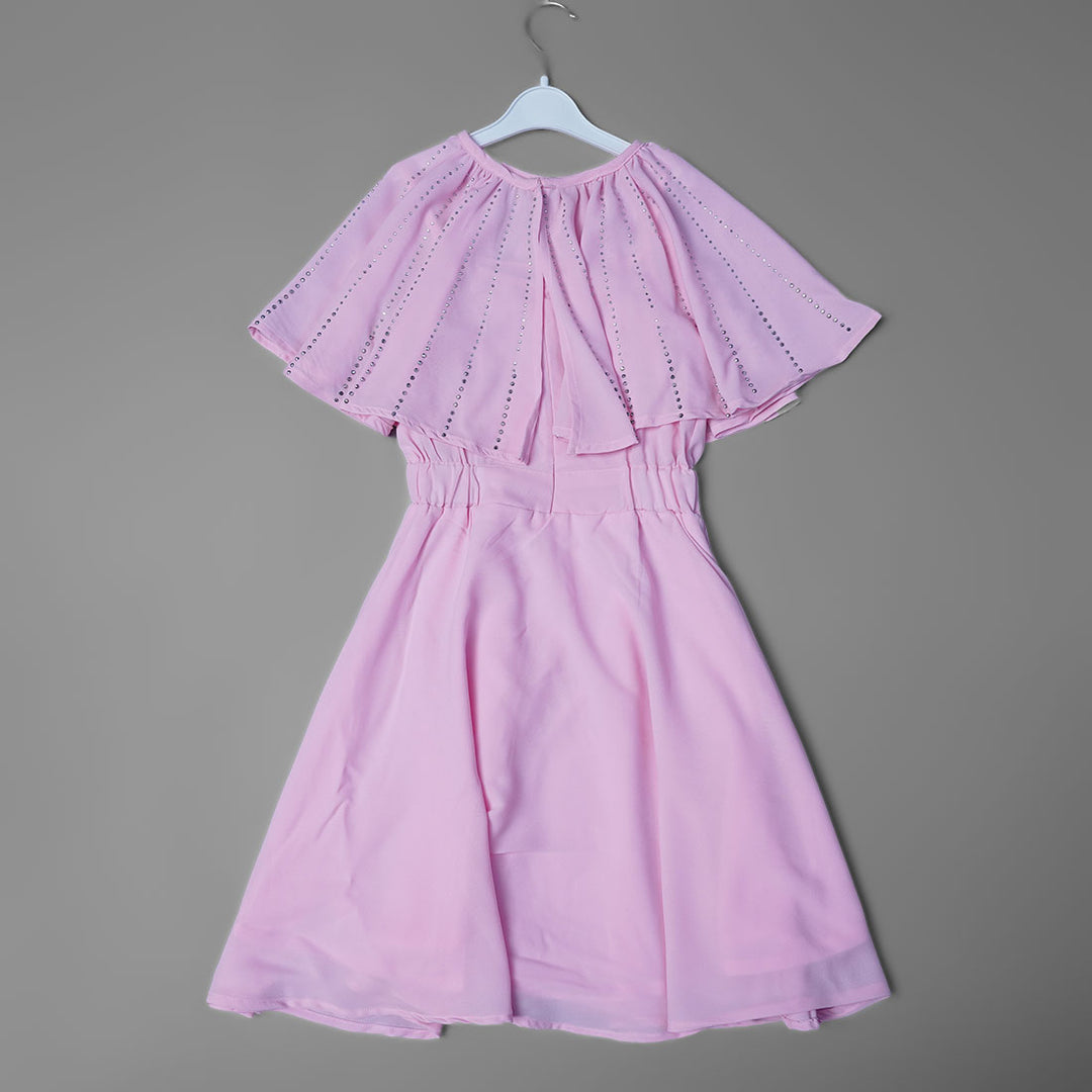 Frill Layer Kids Frock in Pink and Yellow Front View