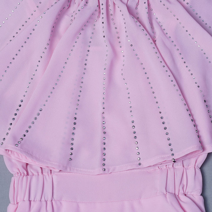 Frill Layer Kids Frock in Pink and Yellow  Close Up View