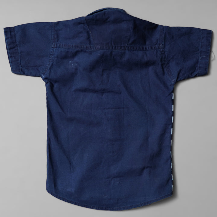 Blue Stylish Striped Half Sleeve Shirt for Boys Back View