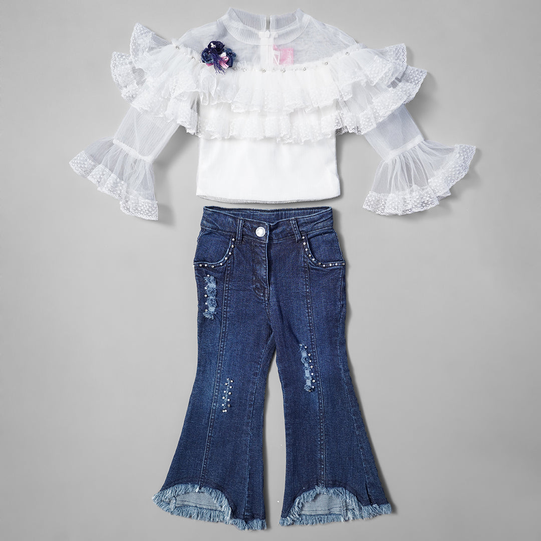 ADORABLE FULL SLEEVE TOP & DENIM JEAN WESTERN SET GS202098White