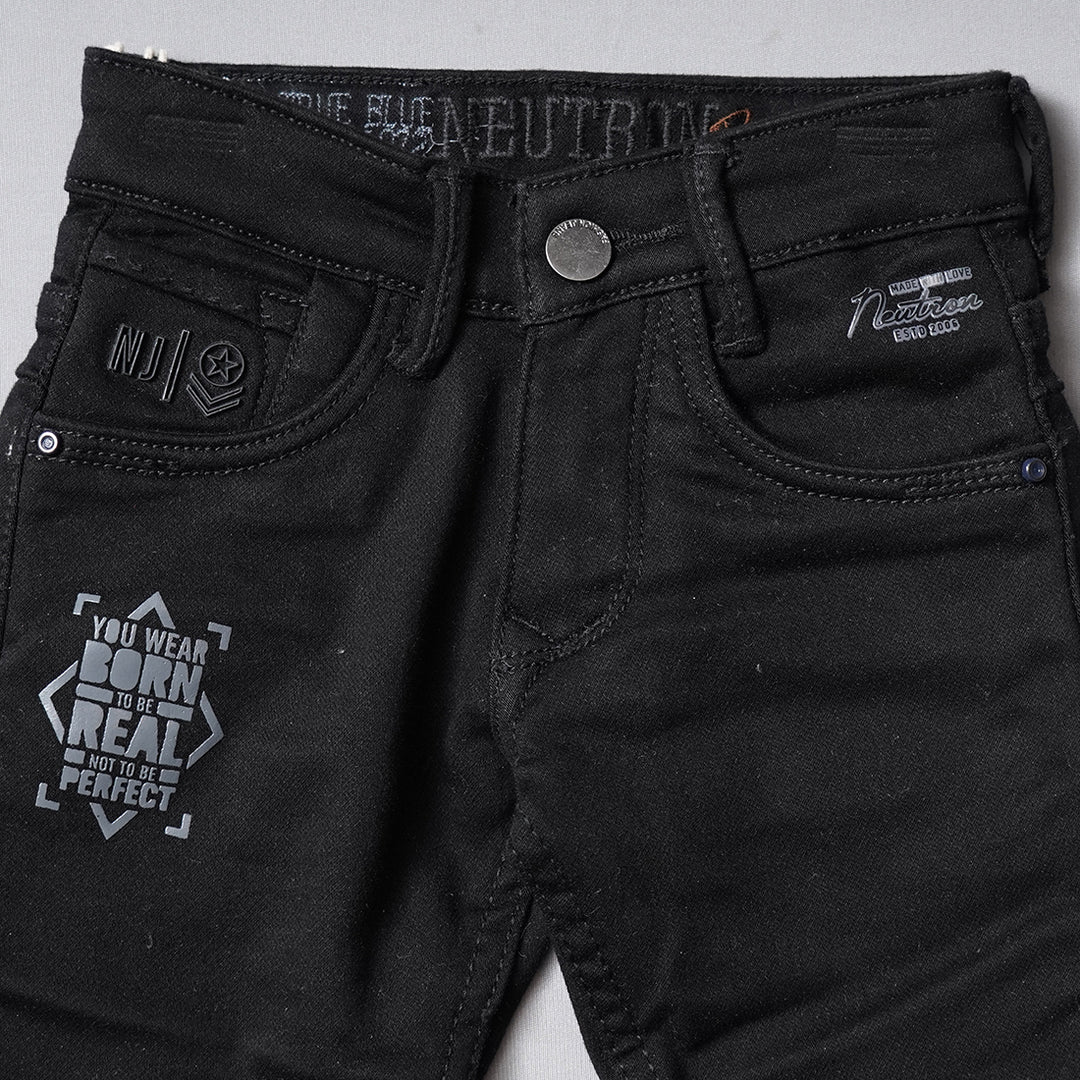 Black Solid Jeans for Boys Close Up View