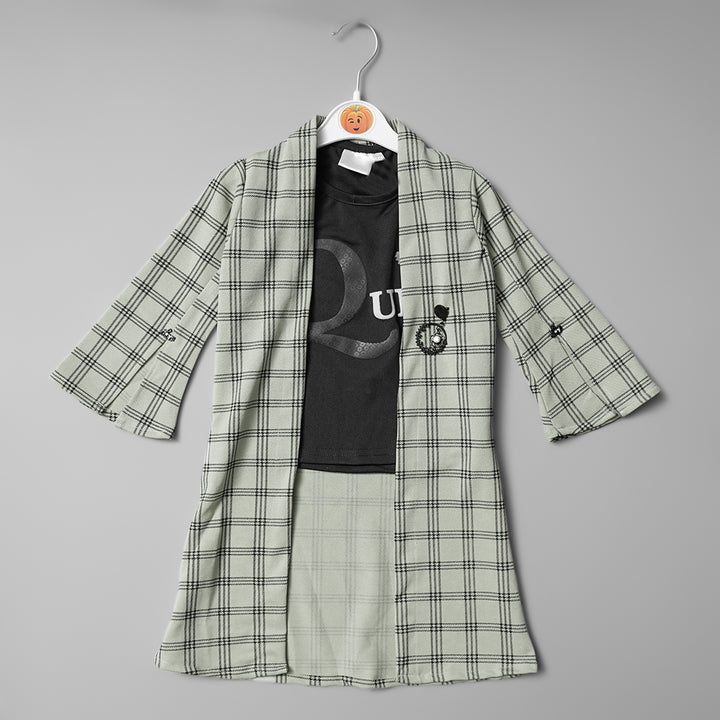 DECENT CHECK PRINTED FULL SLEEVE FROCK TOP GS20927Green
