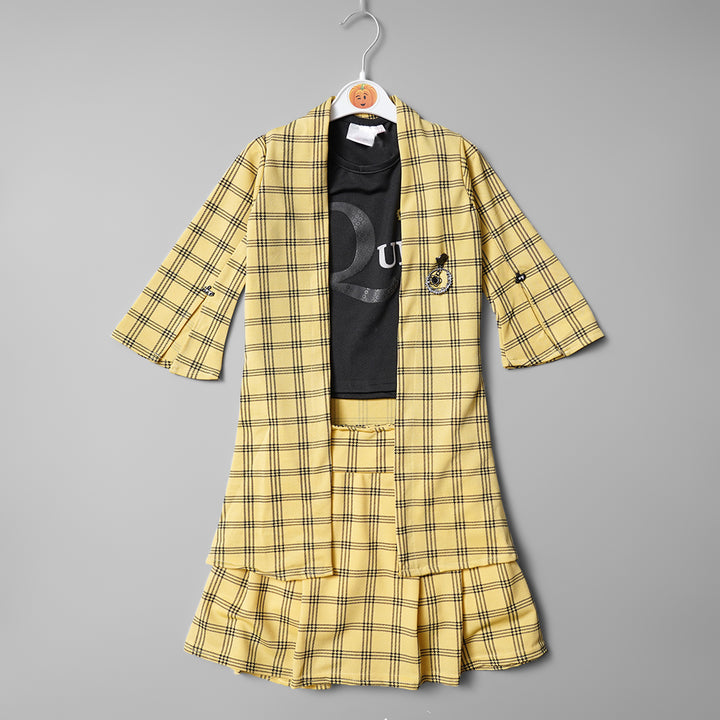 DECENT CHECK PRINTED FULL SLEEVE FROCK TOP GS20927Mustard