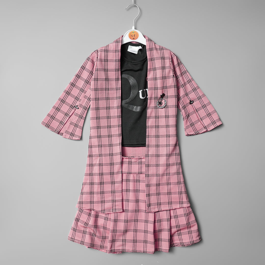 DECENT CHECK PRINTED FULL SLEEVE FROCK TOP GS20927Peach