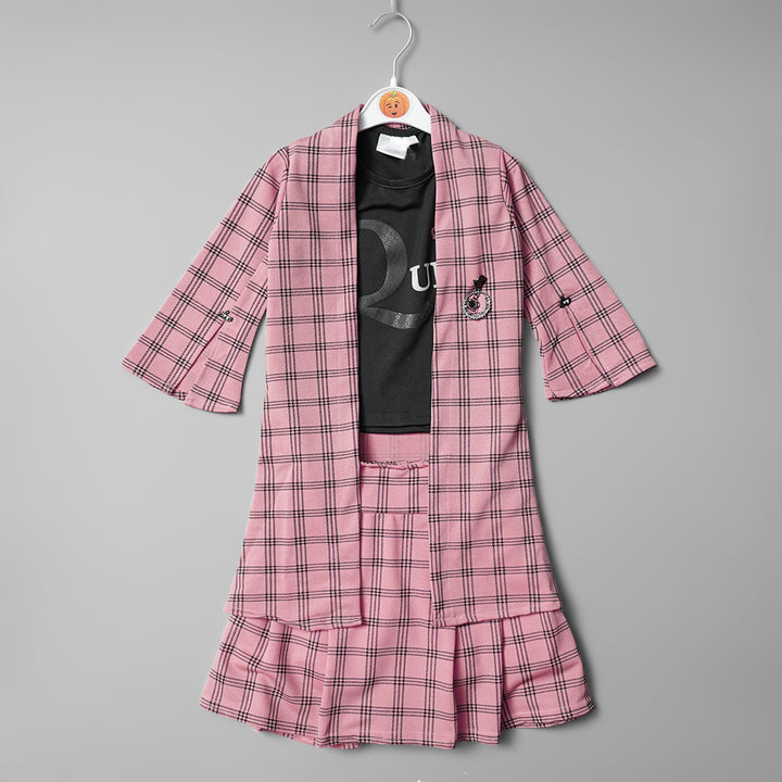 DECENT CHECK PRINTED FULL SLEEVE FROCK TOP GS20927Peach