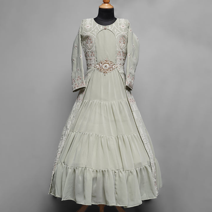 Pista Long Embroidered Kids Gown Front View