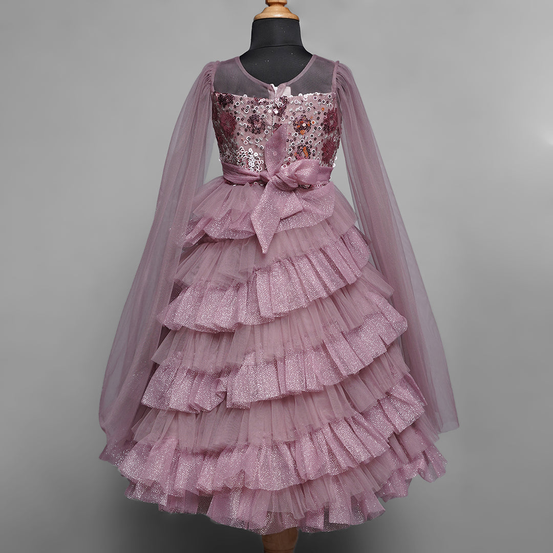 Onion Glittery Layered Gown for Girls Back View