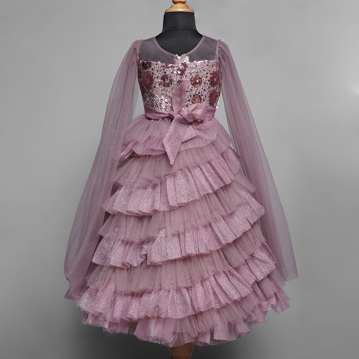 Onion Glittery Layered Gown for Girls Back View