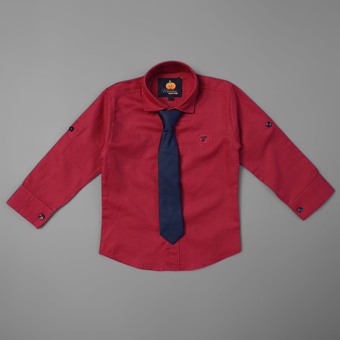 Solid Slim Fit Plain Full Sleeve Shirt for Boys Front View
