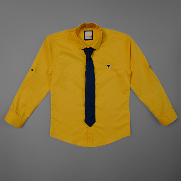 Solid Mustard Slim Fit Plain Full Sleeve Shirt for Boys Variant Front View