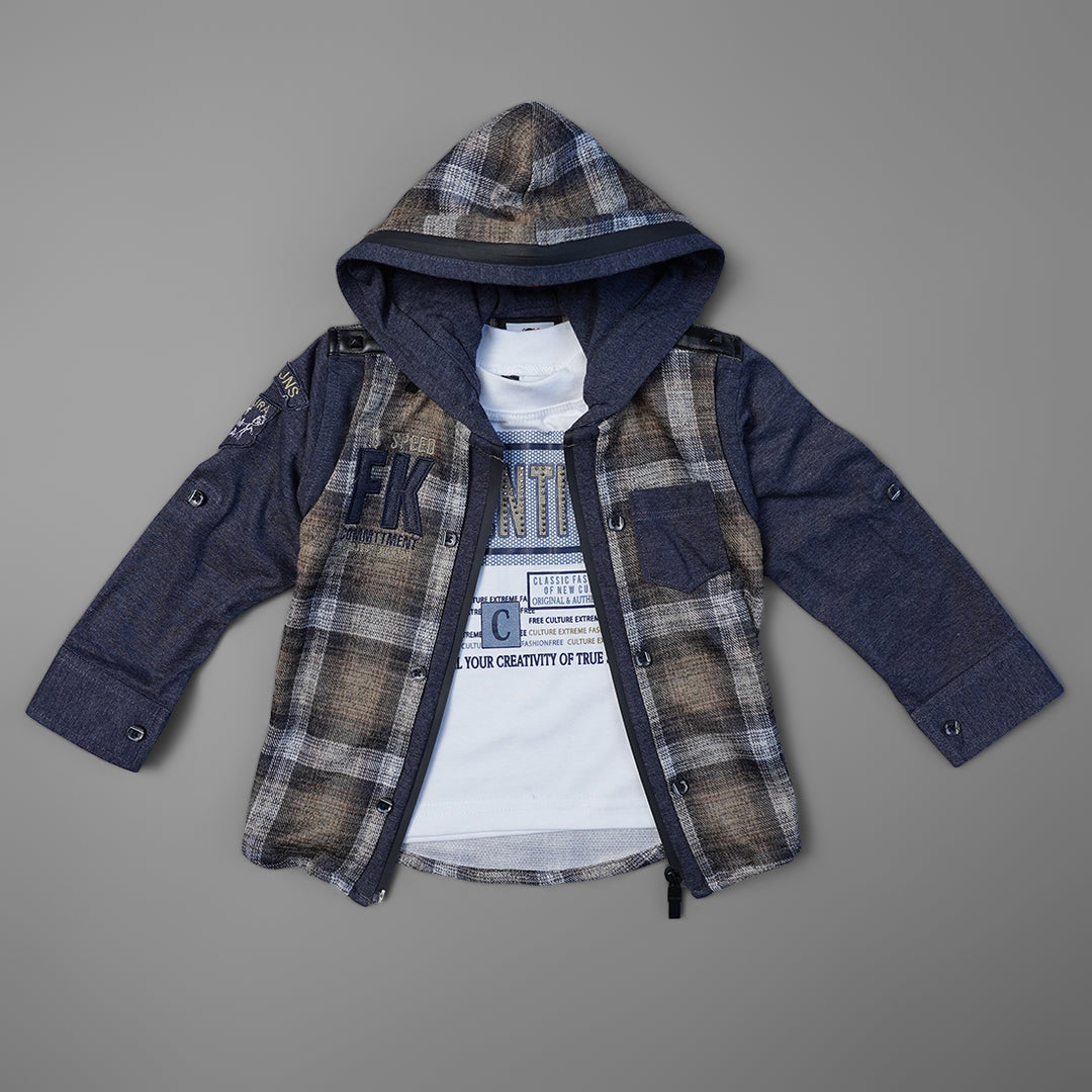 Checked Hoodie Jacket Shirt for Boys Front View