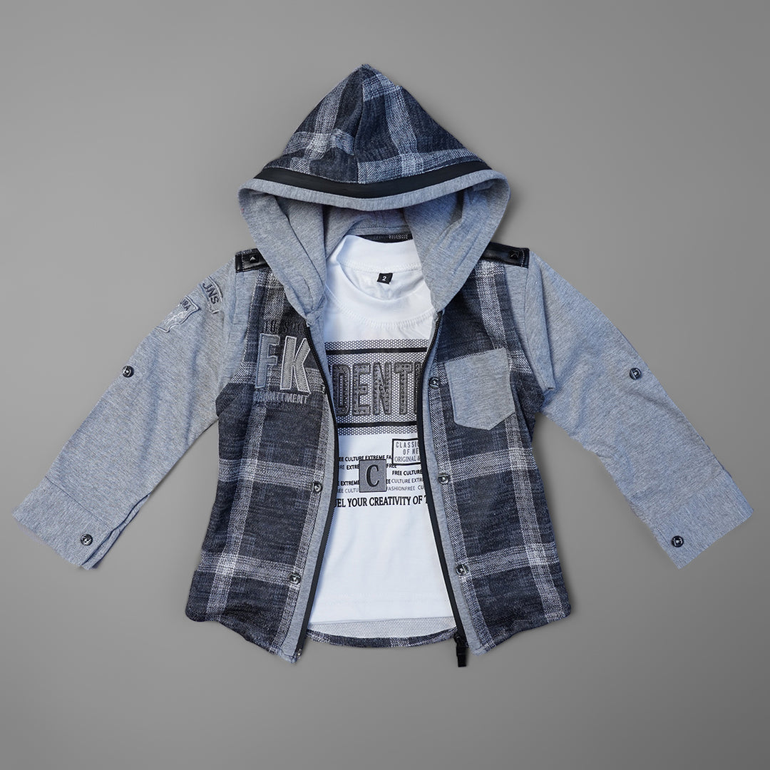 Checked Hoodie Jacket Shirt for Boys Variant Front View