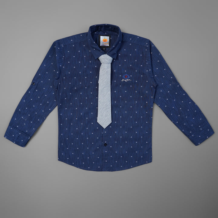 Solid Blue Dot Print Full Sleeve Shirt for Boys Variant Front View