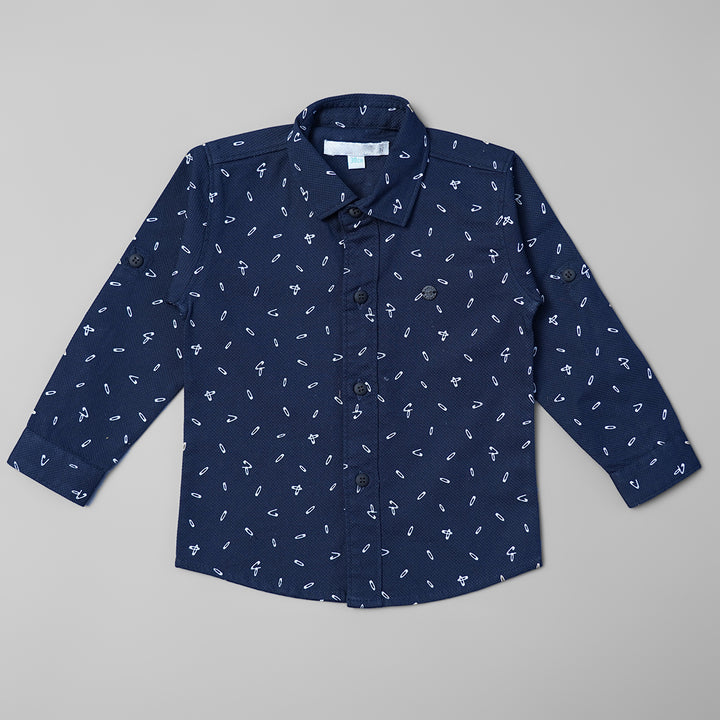 Blue White Printed Full Sleeve Shirt for Boys Front View