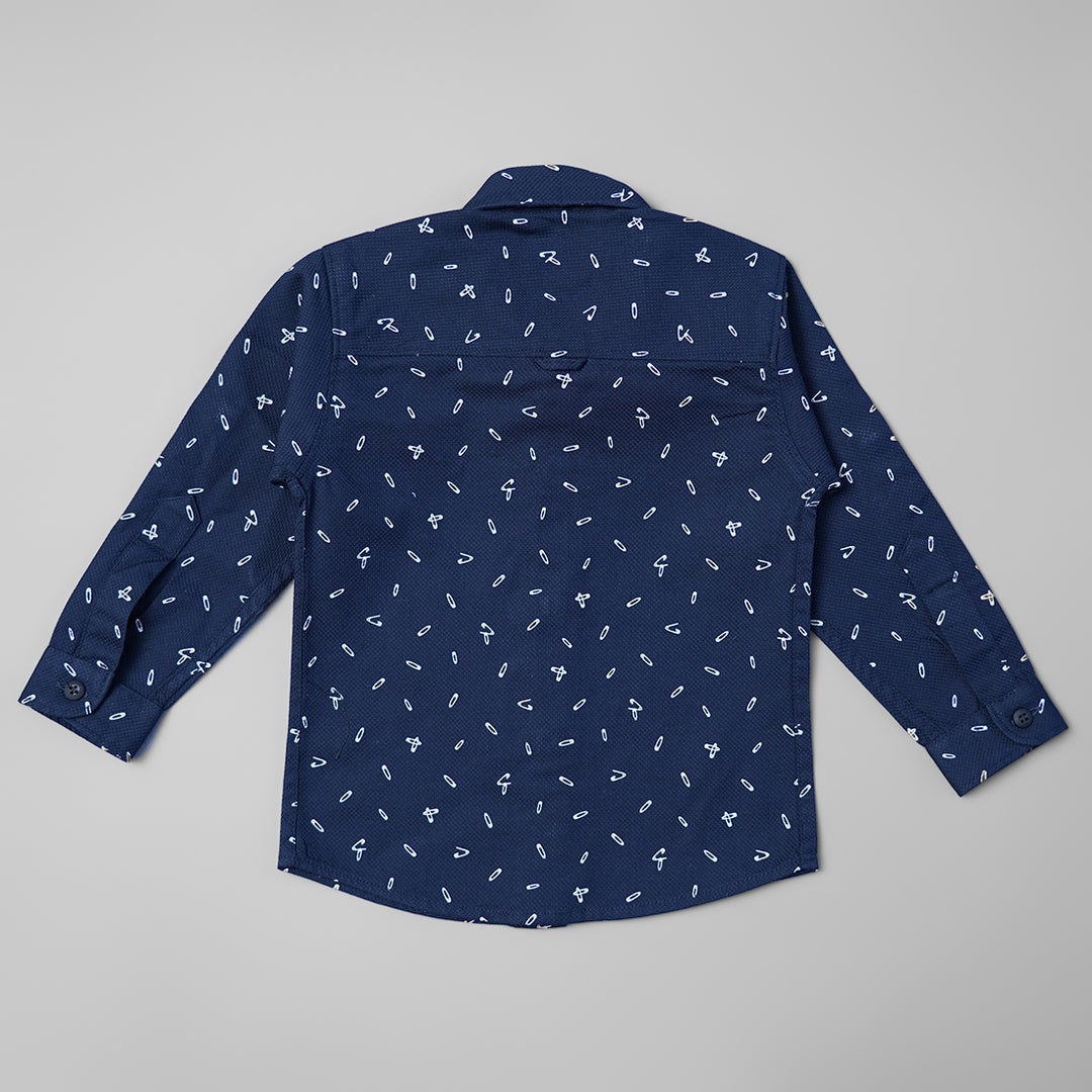 Blue White Printed Full Sleeve Shirt for Boys Back View