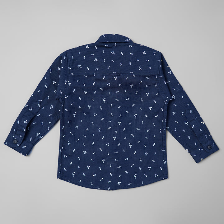 Blue White Printed Full Sleeve Shirt for Boys Back View