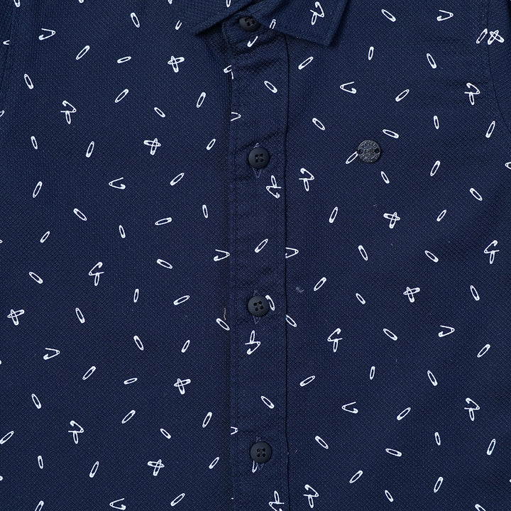 Blue White Printed Full Sleeve Shirt for Boys Close Up View