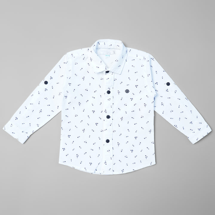 Blue White Printed Full Sleeve Shirt for Boys Variant Front View