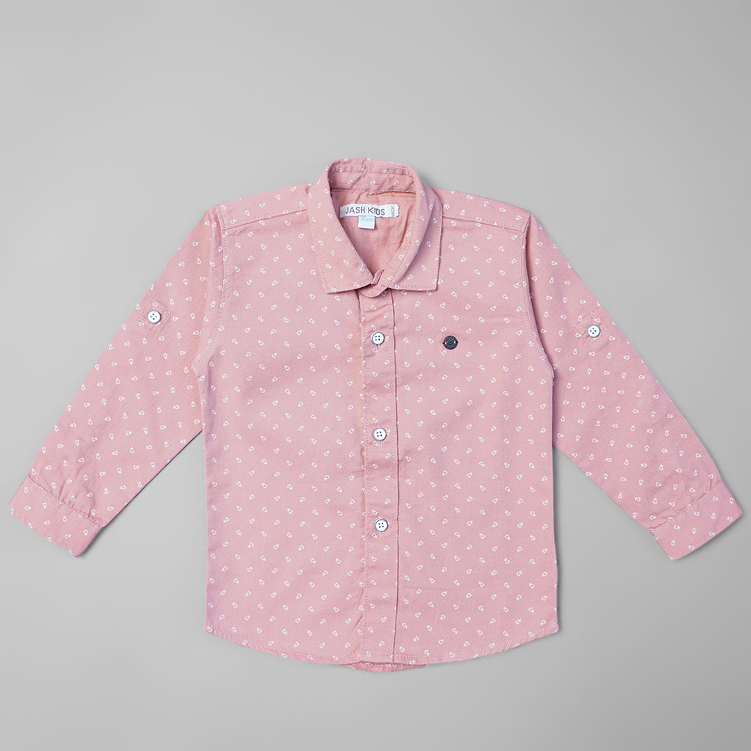 Pink Peach Printed Shirt for Boys Front View