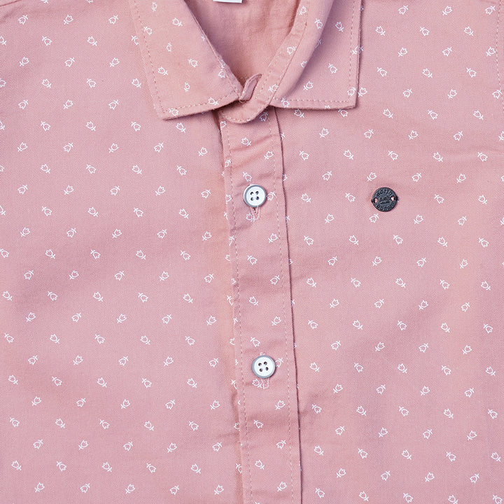 Pink Peach Printed Shirt for Boys Close Up View