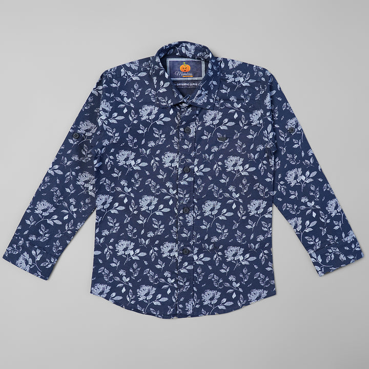 Blue Printed Full Sleeve Shirt for Boys Front View
