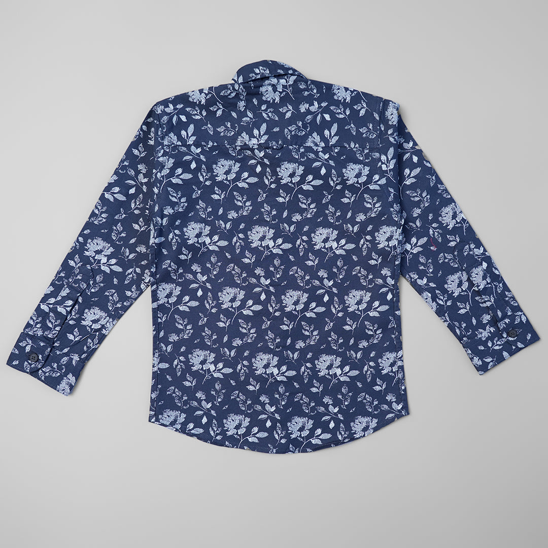 Blue Printed Full Sleeve Shirt for Boys Back View