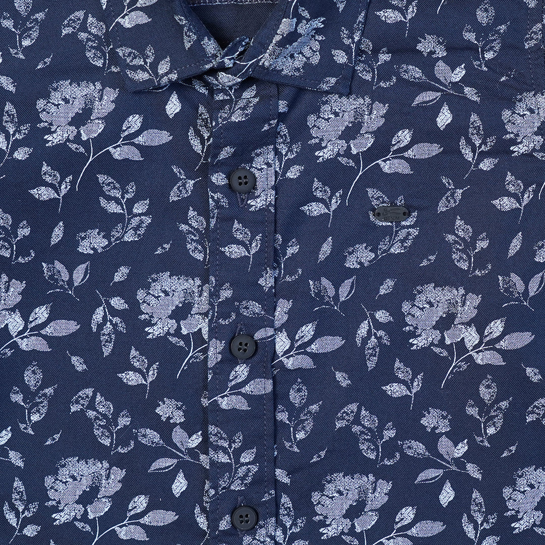 Blue Printed Full Sleeve Shirt for Boys Close Up View