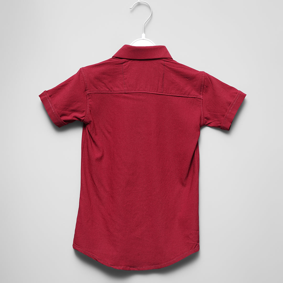Maroon White Half Sleeve Shirts for Boys Back View