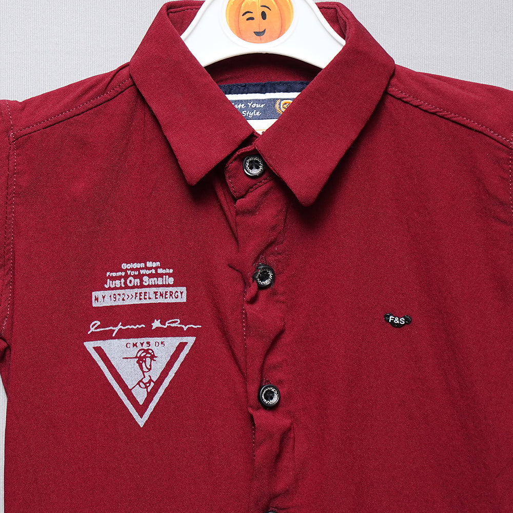Maroon White Half Sleeve Shirts for Boys Close Up View