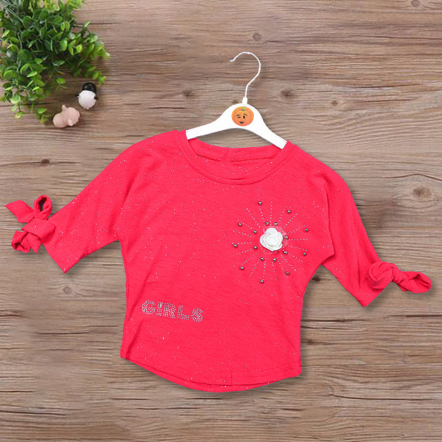 Top for Girls with Knotted Sleeves Front View